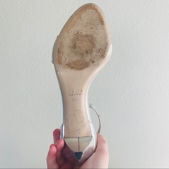 Miu Miu Matte Silver Kitten Heel Ankle Sandal 39.5 - Picture 4 of 7